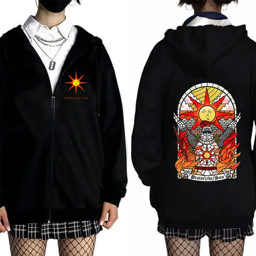 

Game Dark Souls Church of The Sun Graphic Zipper Hoodie Men Women Fashion Gothic Rock Jacket Men's Casual Vintage Zip Up Hoodies