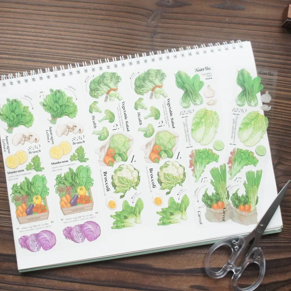 6 Sheet Love Cooking Vegetables and Onions PVC Sticker Design AS Gift Tag Gift Seal Decoration Scrapbooking DIY Sticker
