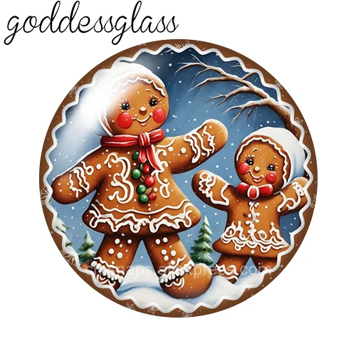 New Gingerbread man Merry Christmas Cute 10pcs 12mm/18mm/20mm/25mm Round photo glass cabochon demo flat back Making findings