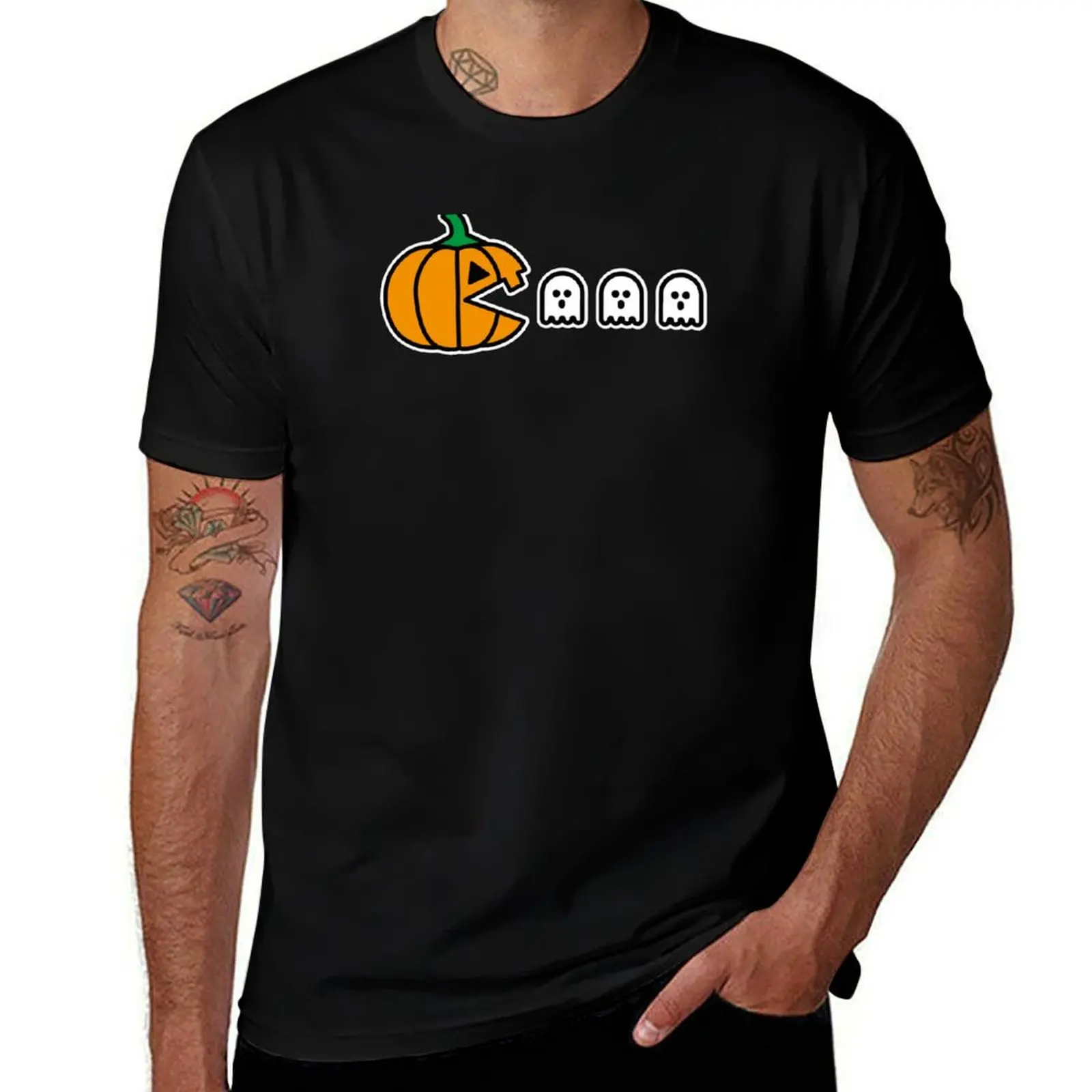 

Funny Halloween Pumpkin eating ghosts 8 bit gaming T-Shirt aesthetic clothes baggy shirts street wear fitted t shirts for men