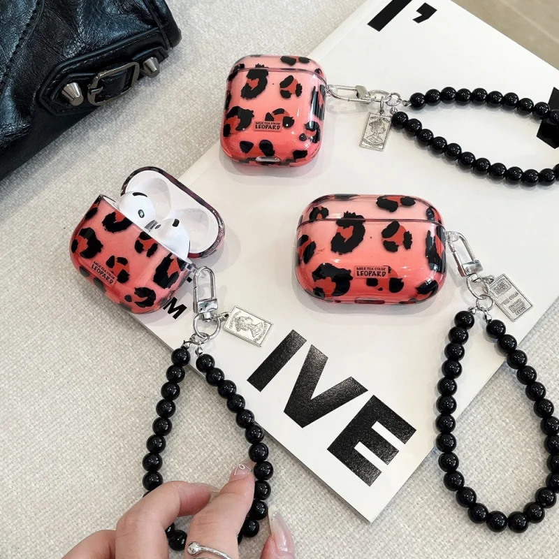 Casing earphone Apple motif macan tutul transparan kompatibel dengan Appleairpods3/4Personalized Lanyard CasePRO2CartoonPRO3
