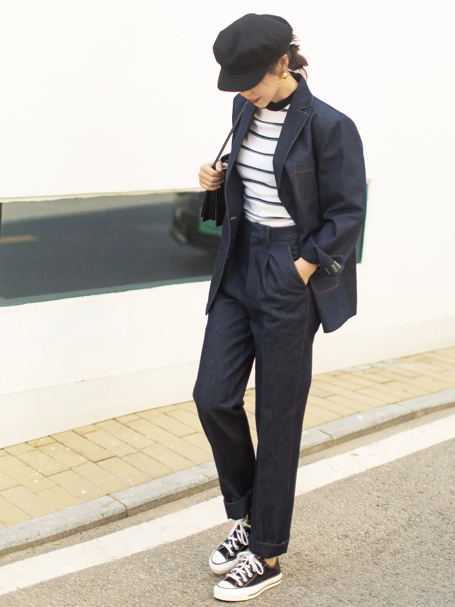 

Classic Chic Casual Cotton Denim Jaet Clean Tidy Leisurely Girfe And Elephant Sle Women's Suit Top 209304