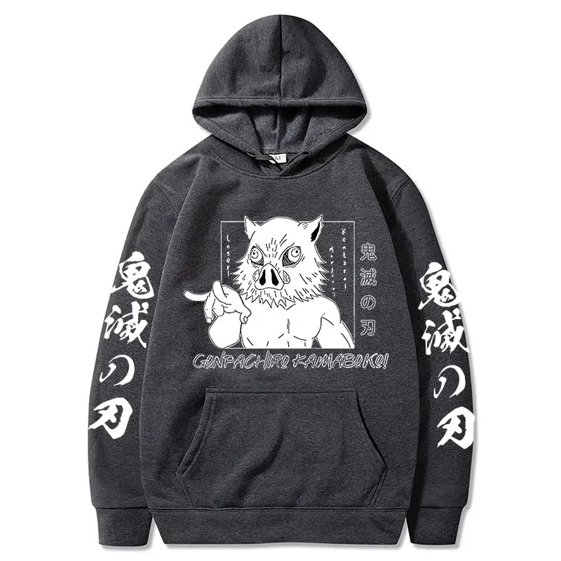 Demon Slayer Inosuke Hashibira Hoodies Anime Kimetsu no Yaiba Hooded Cute Kawaii Oversized Hoody Tops Men Women Sweatshirts