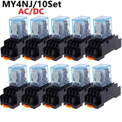 10Set MY4N DC12V AC12V DC24V AC24V Coil 5A 4NO 4NC LED Indicator Power Relay DIN Rail 14 Pin time relay with socket base