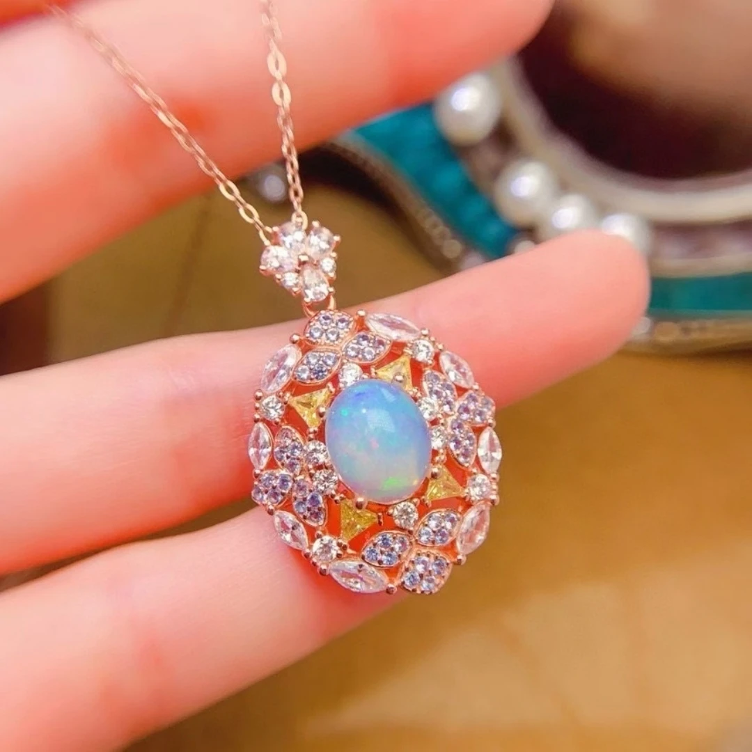 

KJJEAXCMY Natural Opal Pendant S925 Silver Inlaid Simple Women's High-End Jewelry The crystal is clean and has beautiful color