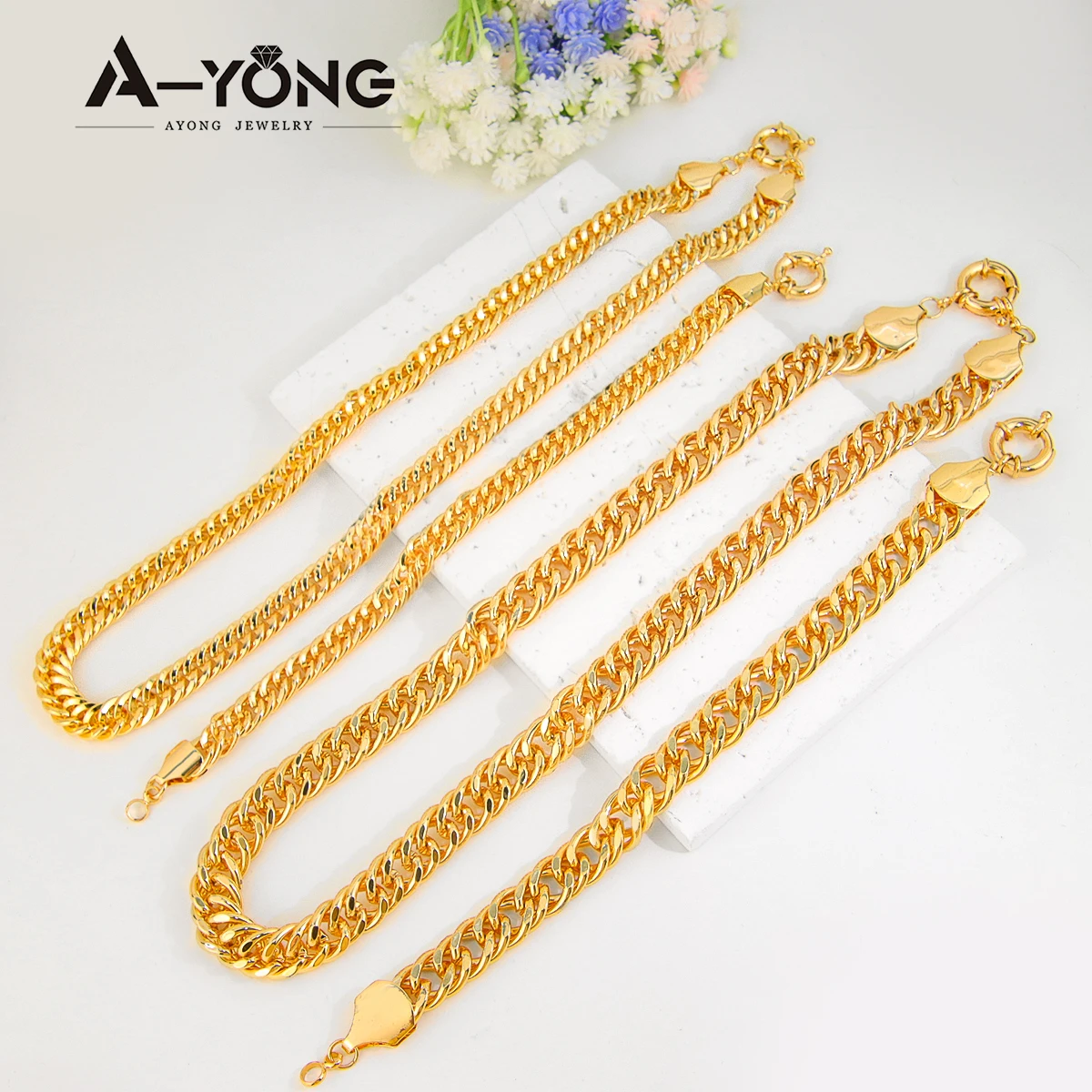 Luxus Hip Hop Schmuck Set 21k Gold Überzogene Dubai Fashoin Kubanischen Kette Halskette Arabisch Frauen Männer Punk Event Party schmuck – Detail 9