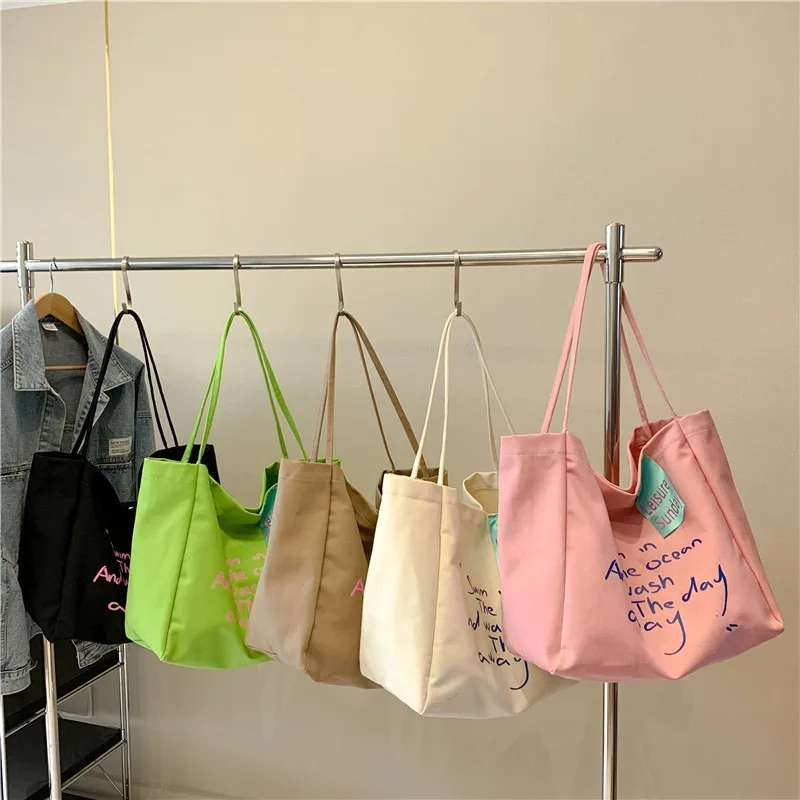 Borse a tracolla in tela di grande capacità Daily Commuter Leisure Trendy Fashion Student Tote Bag borsa per la stampa di lettere All-match