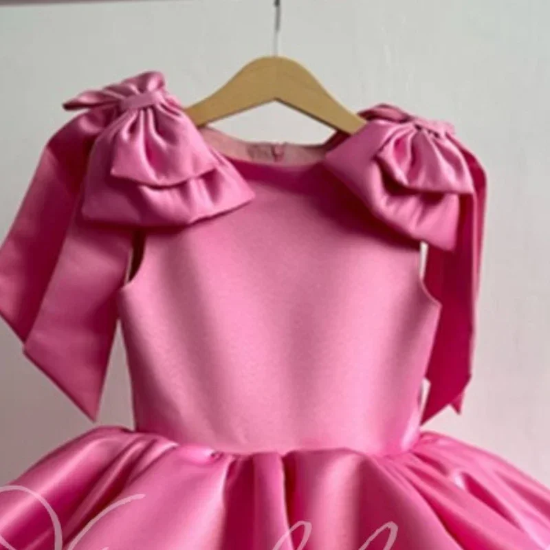 

2025 Baby Girl First Year Christening Gown New Minimalist 3D Bow Princess Elegant Dress Formal Ceremony Party Celebration