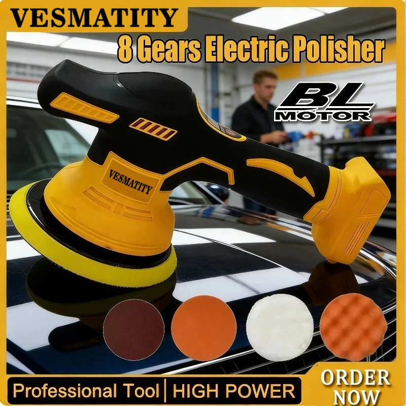Cordless 8 Gears Digital Display Car Polisher Electric Polisher Auto Car Waxing Polishing Machine Tool For DEWALT Battery