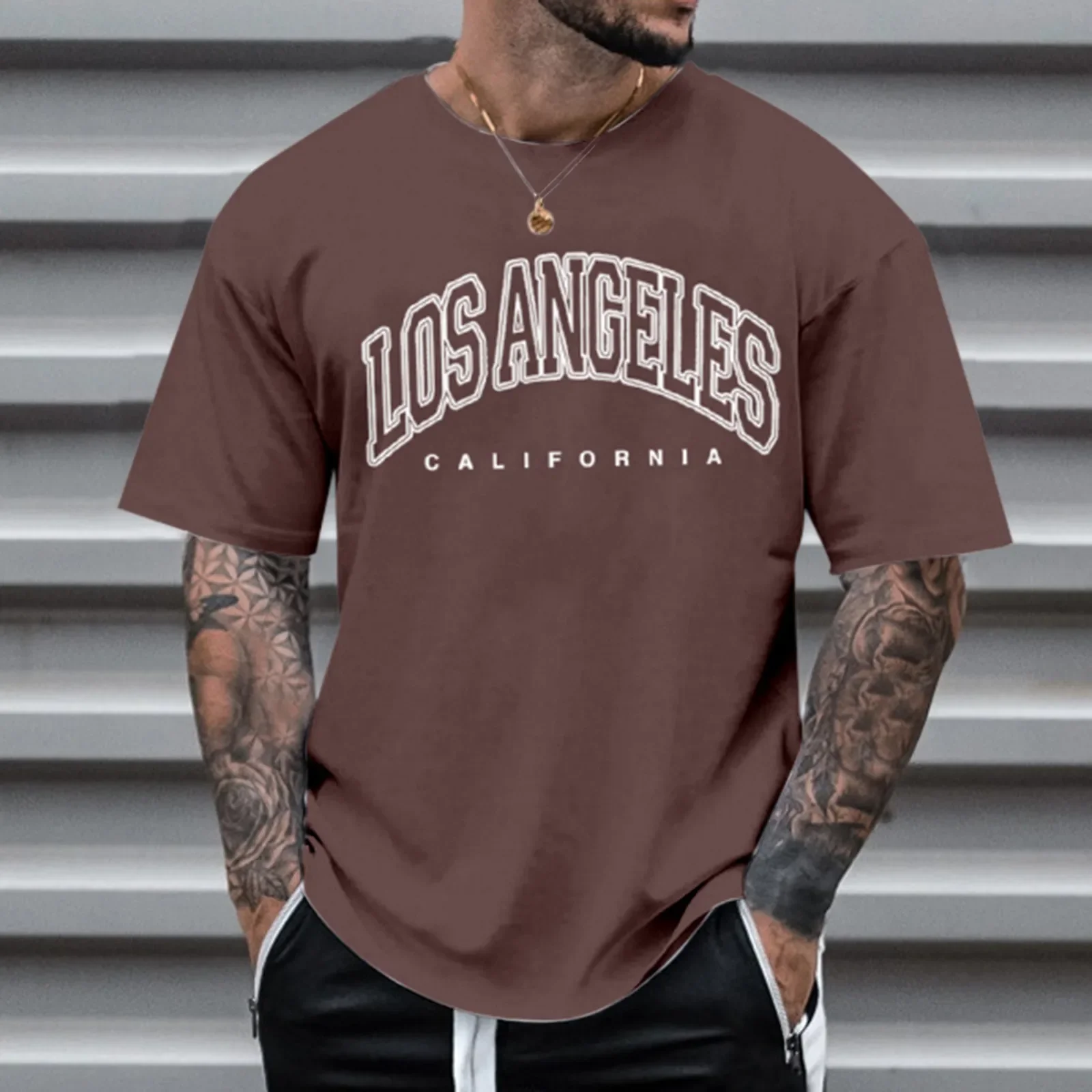 Los Angeles Letter Print T-shirts Men Clothes European American Vintage Style Short-sleeve Tees Tops Harajuku Summer Shirts 2023