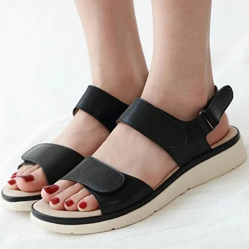 Summer Women 2cm Platform 3cm High Heels Concise Sandals Lady Soft Leather High Heels Female Fashion Metal Buckle Strap Shoes