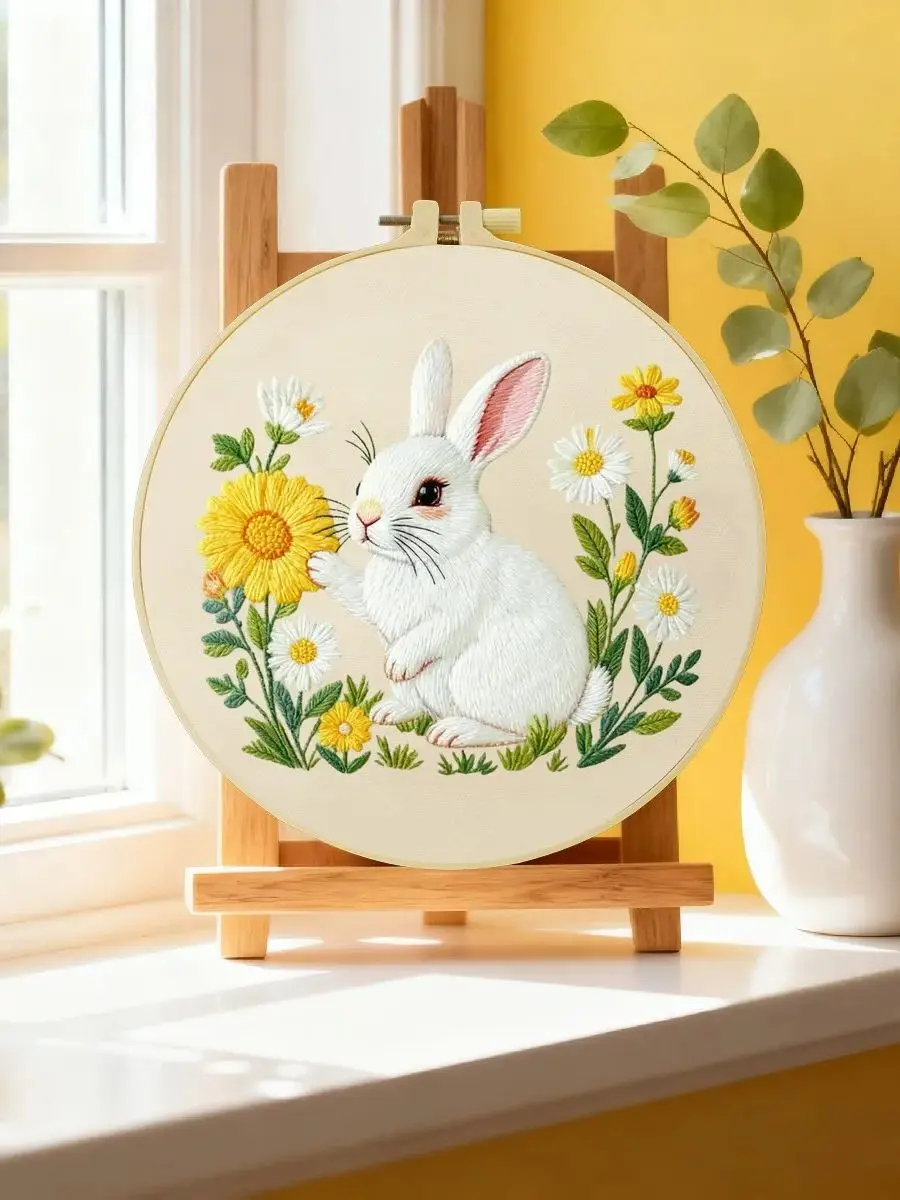 1 Stück 20x20 cm/15x15 cm 7,87/6,3 Zoll Kaninchen-Stickerei-Starter-Kit DIY-Kit DIY-Stickerei-Set für Anfänger – Detail 6