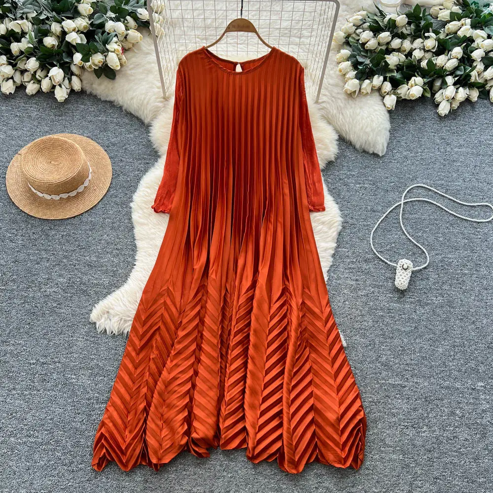 

Women Dresses Long Dress A Line Vestidos Y2k Streetwear Round Neck Full Sleeve Elegant Splice Party Night Work Casual Loose