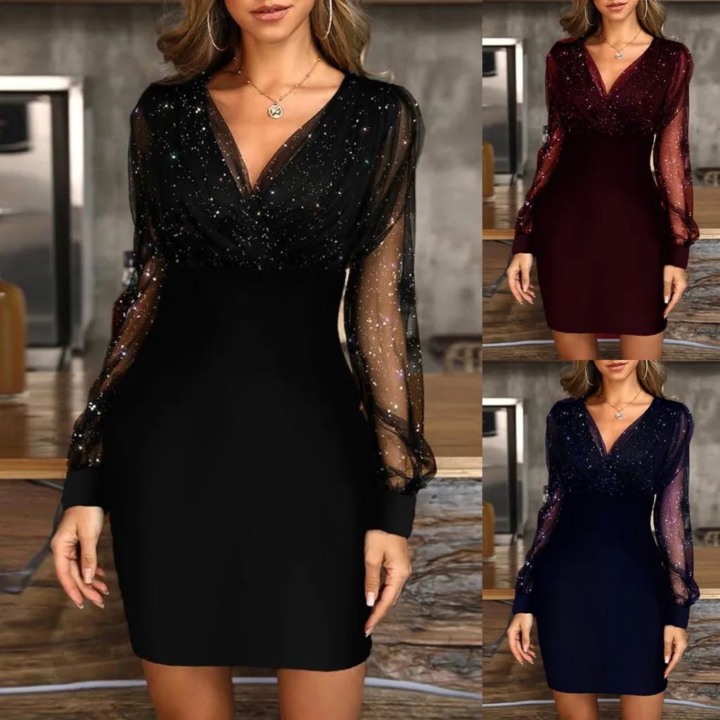 Autumn Winter Wonen Sequins Sexy New 2023 Summer Female Black Retro Elegant Party Culb Dress New Style Black Dresses Female