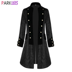 Mens Floral Jacquard Velvet Steampunk Gothic Tailcoat Jacket Renaissance Pirate Vampire Jackets Men Vintage Victorian Frock Coat