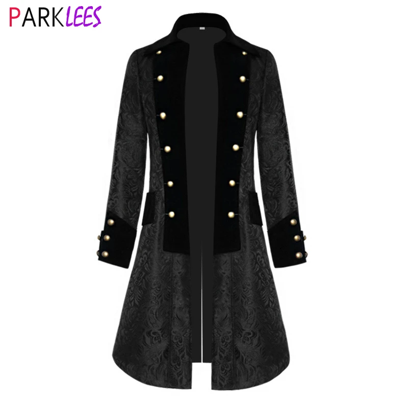 Mens Floral Jacquard Velvet Steampunk Gothic Tailcoat Jacket Renaissance Pirate Vampire Jackets Men Vintage Victorian Frock Coat