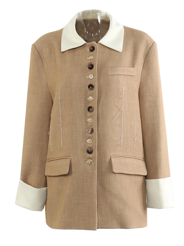 CiCi 2025 أحدث معطف الخريف والشتاء النسائي البوليستر الجاكار متعدد الأزرار اللون حجب الفني كم طويل ملابس خارجية #6