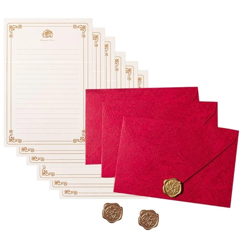 

Vintage Paper Stationery Set 6 Letter Paper Lined Sheets 3 Matching Envelopes 3 Seal Stamp Sticker for Wedding best sale
