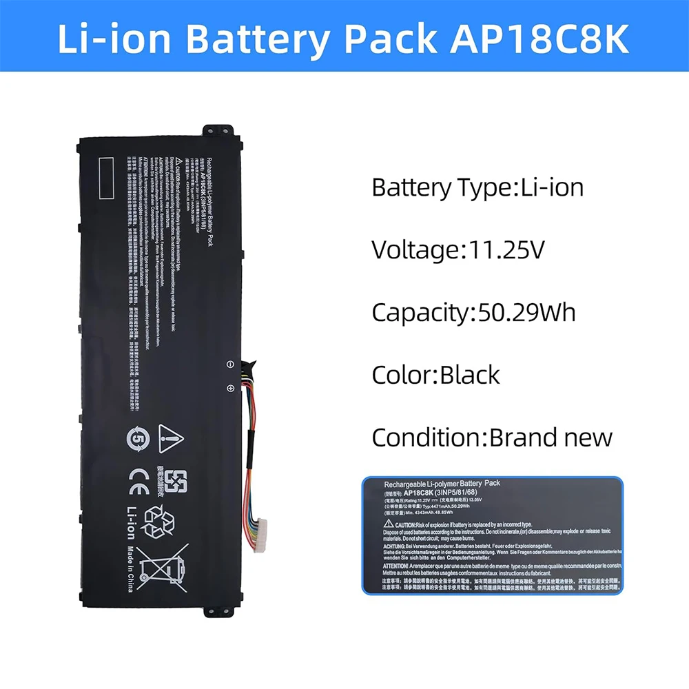 

AP18C8K Laptop Battery for Acer Aspire 5 A514-52 A514-54 7 A715-42G Swift 3 SF314-58 SF314-58G SF314-59 SF314-42 SF314-57