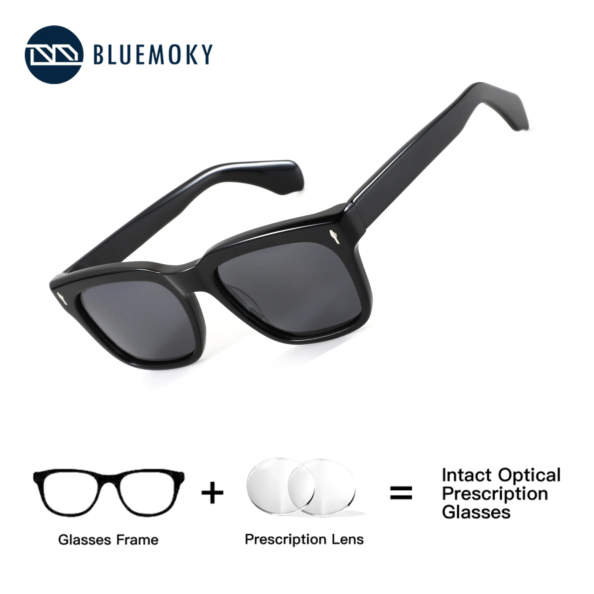 

BLUEMOKY Men Square Acetate Customized Prescription Sunglasses Progressive Myopia Lens Correction Vision UV400 Protection