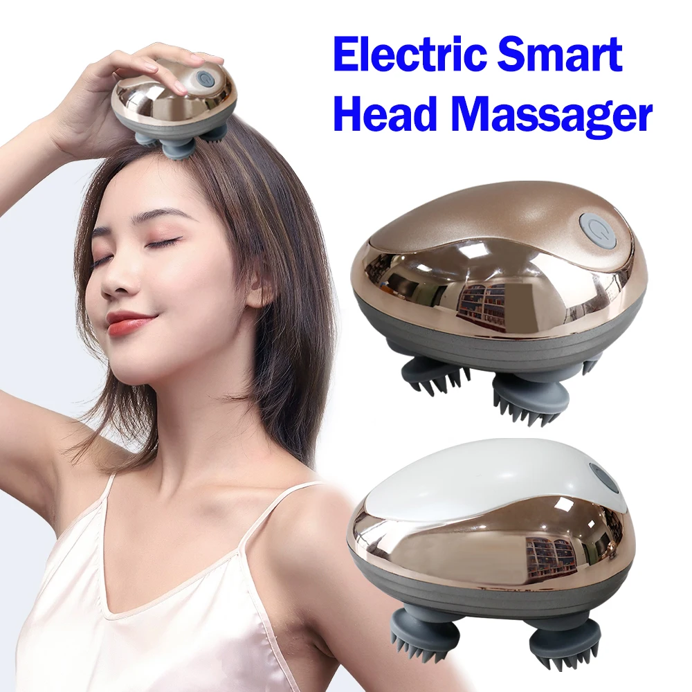 

Электрический массажер для головы с 4 насадками, мини-массажер для декомпрессии кожи головы, разминающий массажер для головы, плеч, ног, рук, шеи, для расслабления, перезаряжаемый