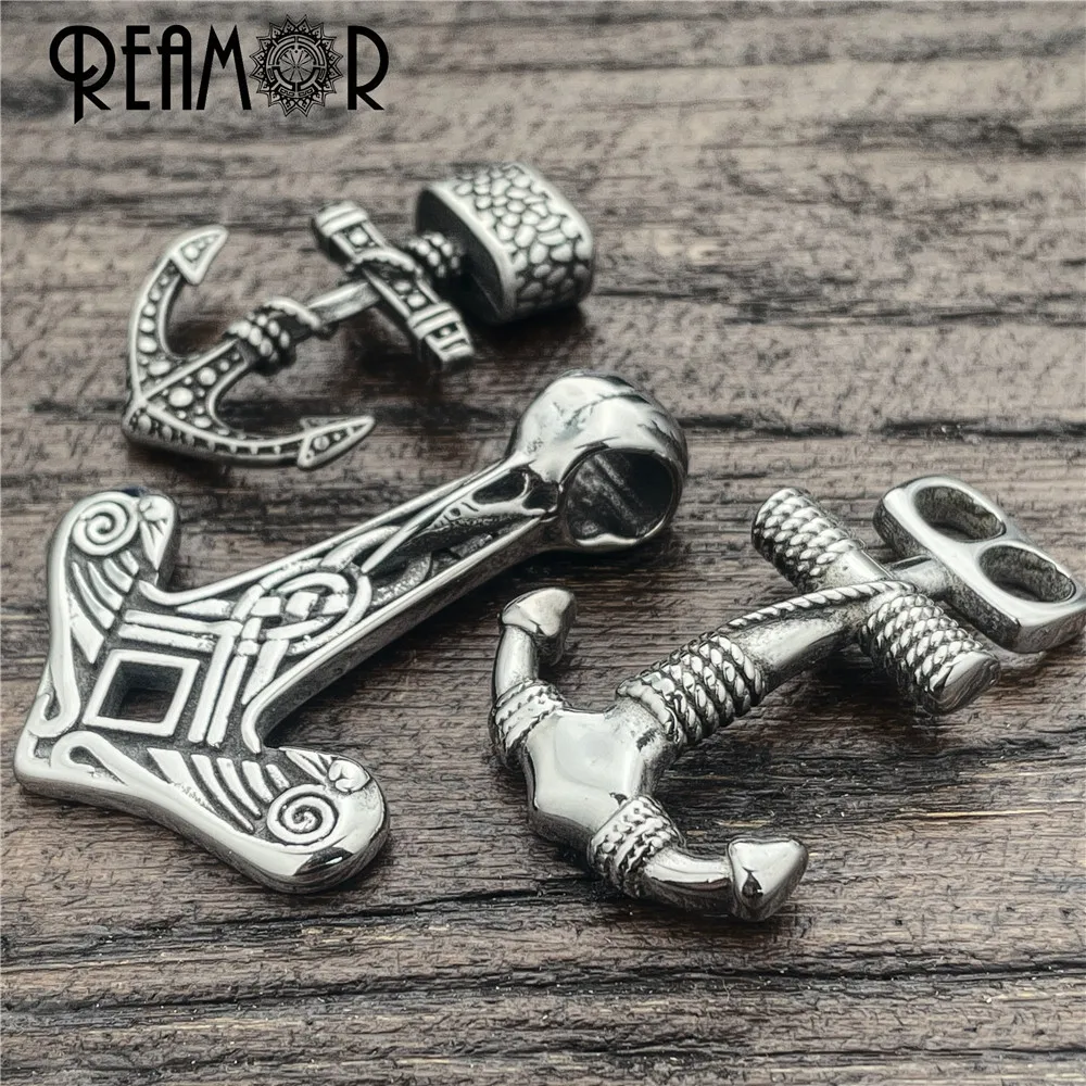 REAMOR 2pcs Stainless Steel Viking Bird Anchor Hook Double Hole For Leather Bracelet Connector Clasp Pendant Jewelry Accessories