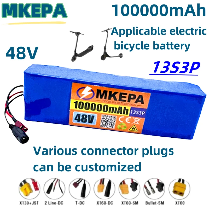 bateria elétrica bicicleta, bateria de alta potência, 36V, 13S3P, 100000mAh, 1000W, 42V, BMS, 30A fusível,