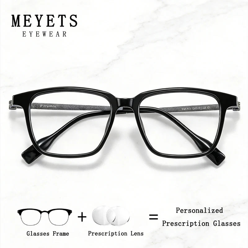 MEYETS (taille L) lunettes rectangulaires vintage élégantes pour hommes, correction progressive de la myopie, lunettes durables en titane