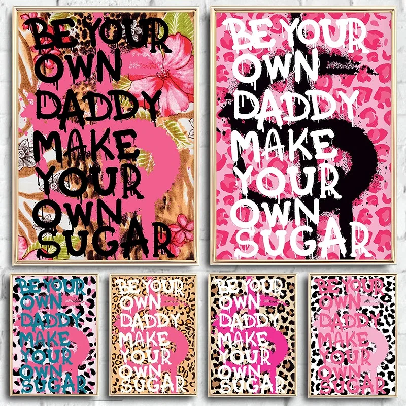 Cool Leopard Pink Floral Prints Funny Poster Retro Motivational Trendy Canvas Painting Feminist Wall Art Living Room Home Dec