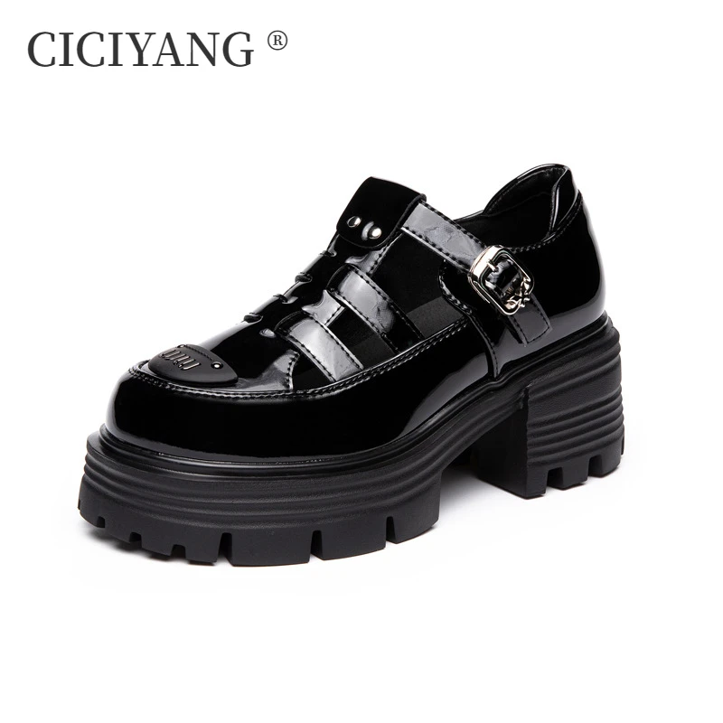 

CICIYANG Roman Sandals Women 2025 Summer New Genuine Leather Platform High Heels Hollowed Out Cage Shoes Black Brown