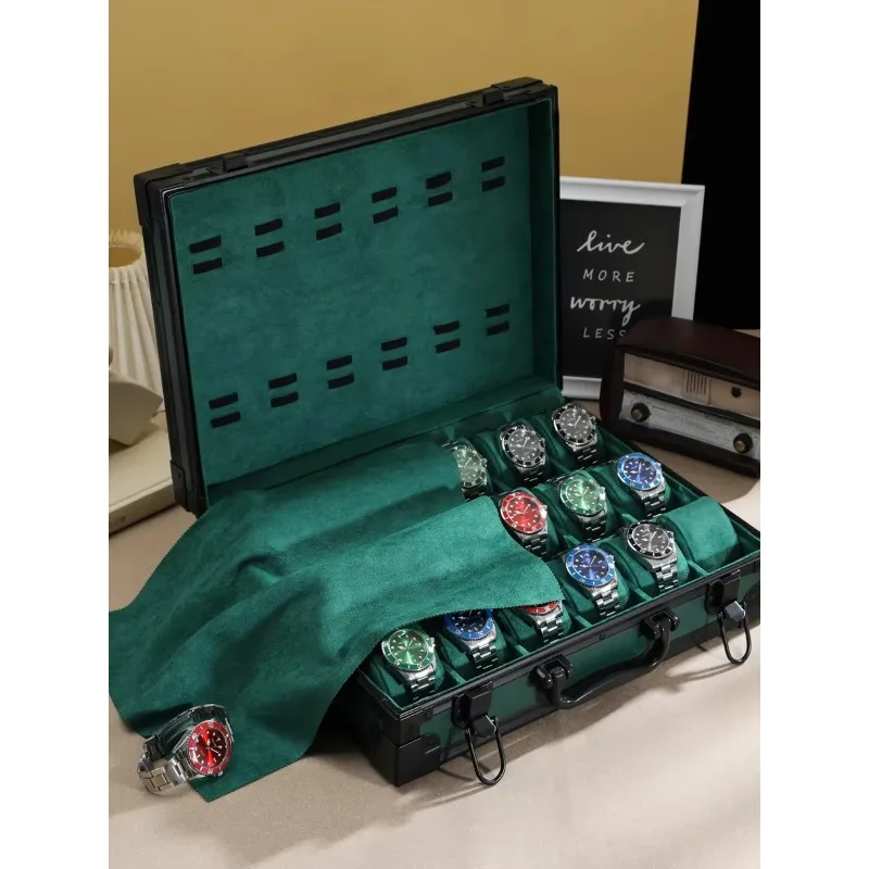 AWSC-A2 Luxury Men's 12-Slot Aluminum Alloy Watch Boxes Organizer Suitcases Case Storage for Travel and Gift