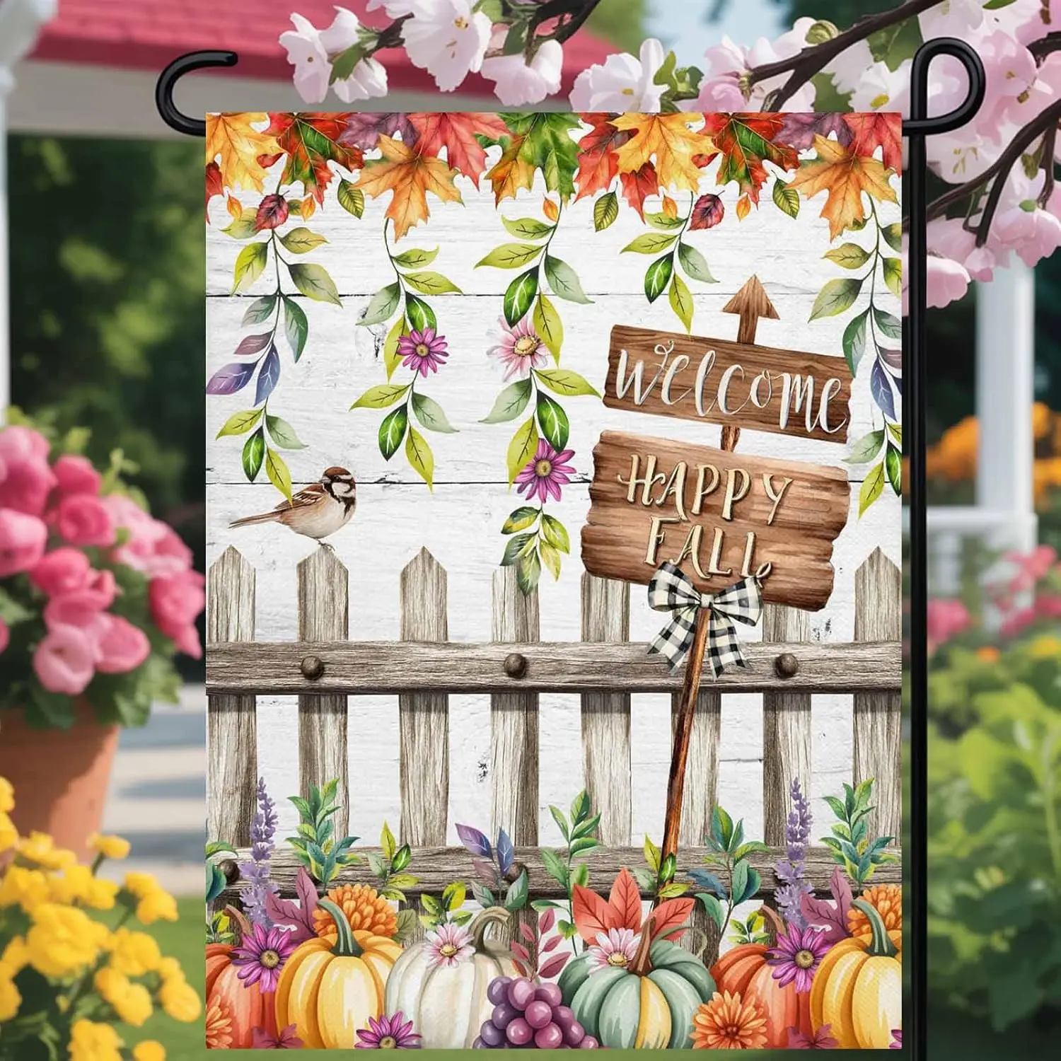 Welcome garden flag Bird Flower Pumpkin 12x18 double sided Farmhouse Leaf Seasonal Yard Outdoor flags banners for Outside/ho yyi