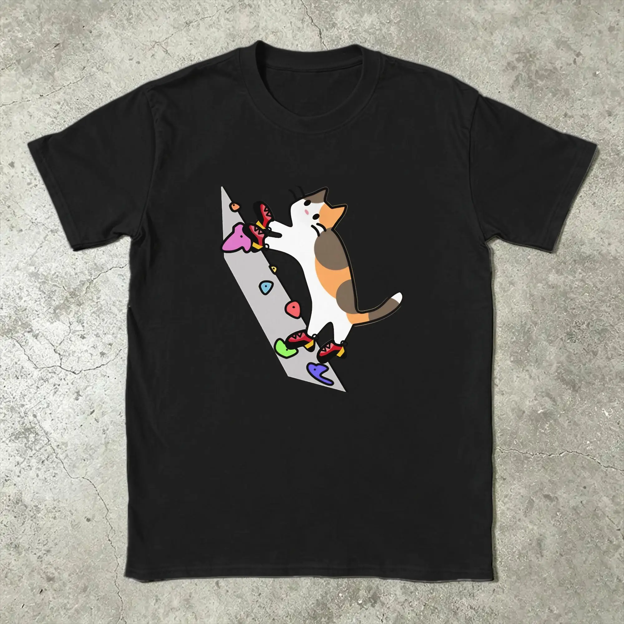 Rock Climbing Bouldering Cat T-Shirts for Men  Funny Cotton Tees Crewneck Short Sleeve T Shirt 4XL 5XL 6XL Clothes