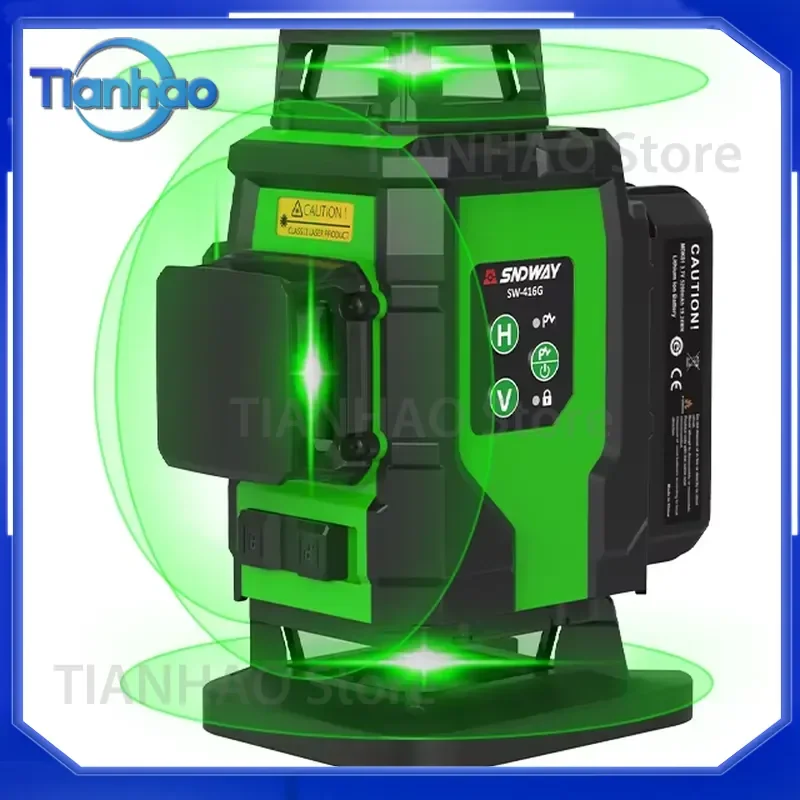 SNDWAY Laser Level for 360-Degree Green Cross Line Pulse Enhancement Mode Remote Control 16 Lines Holder Custom Level