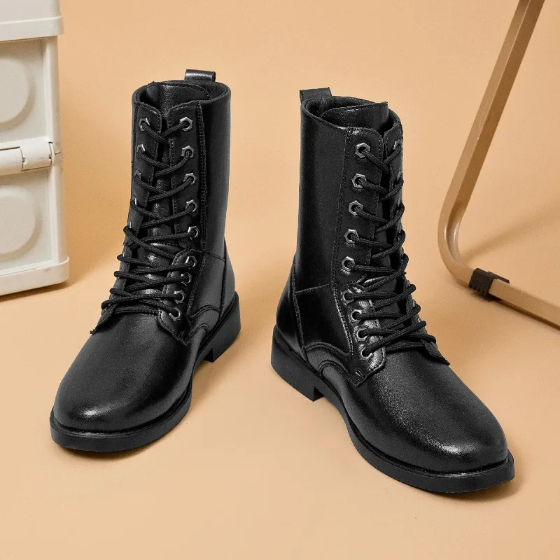 MAIJIAKA High-top Leather Boots Outdoor Tactical Combat Boots Men's Security Boots Anti Slip Hiking Boot Hunting Safety Shoes