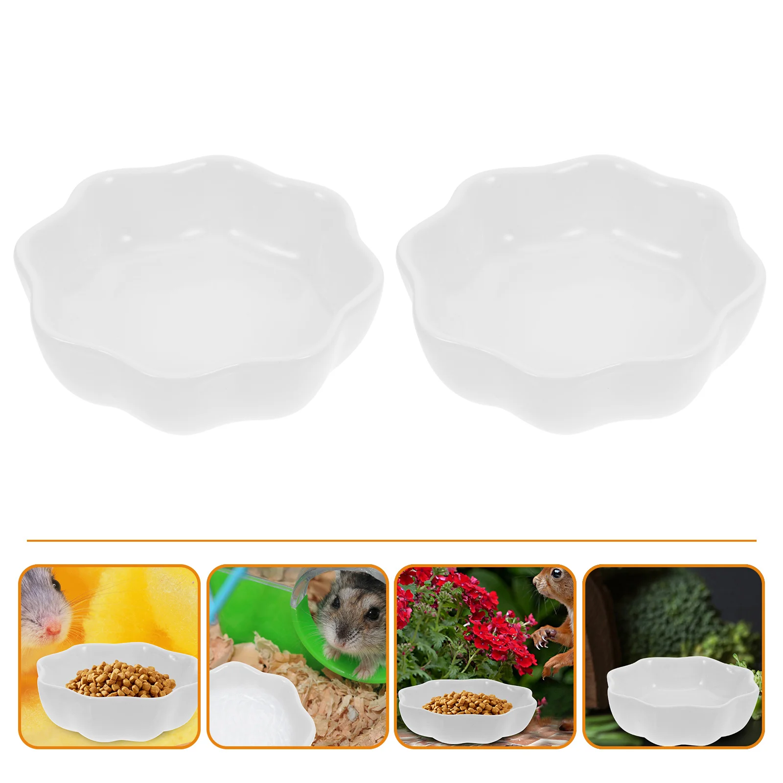 2 Pcs Rabbit Food Hamster Ceramic Bowl Pet Feeder Accessory White Ceramics Guinea Pig