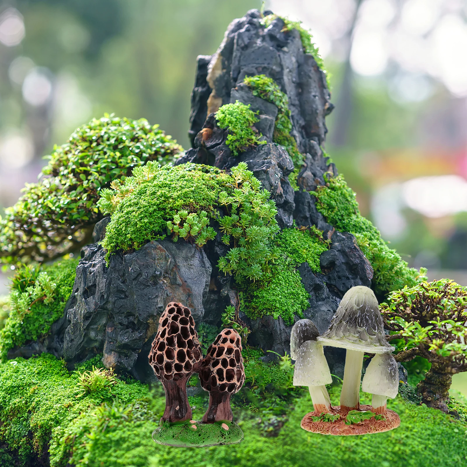 

2 Pcs Miniature Moss Decoration Resin Crafts Small naments Fun Scene Mushroom Statues Mini Garden Decor Bonsai Accessories DIY