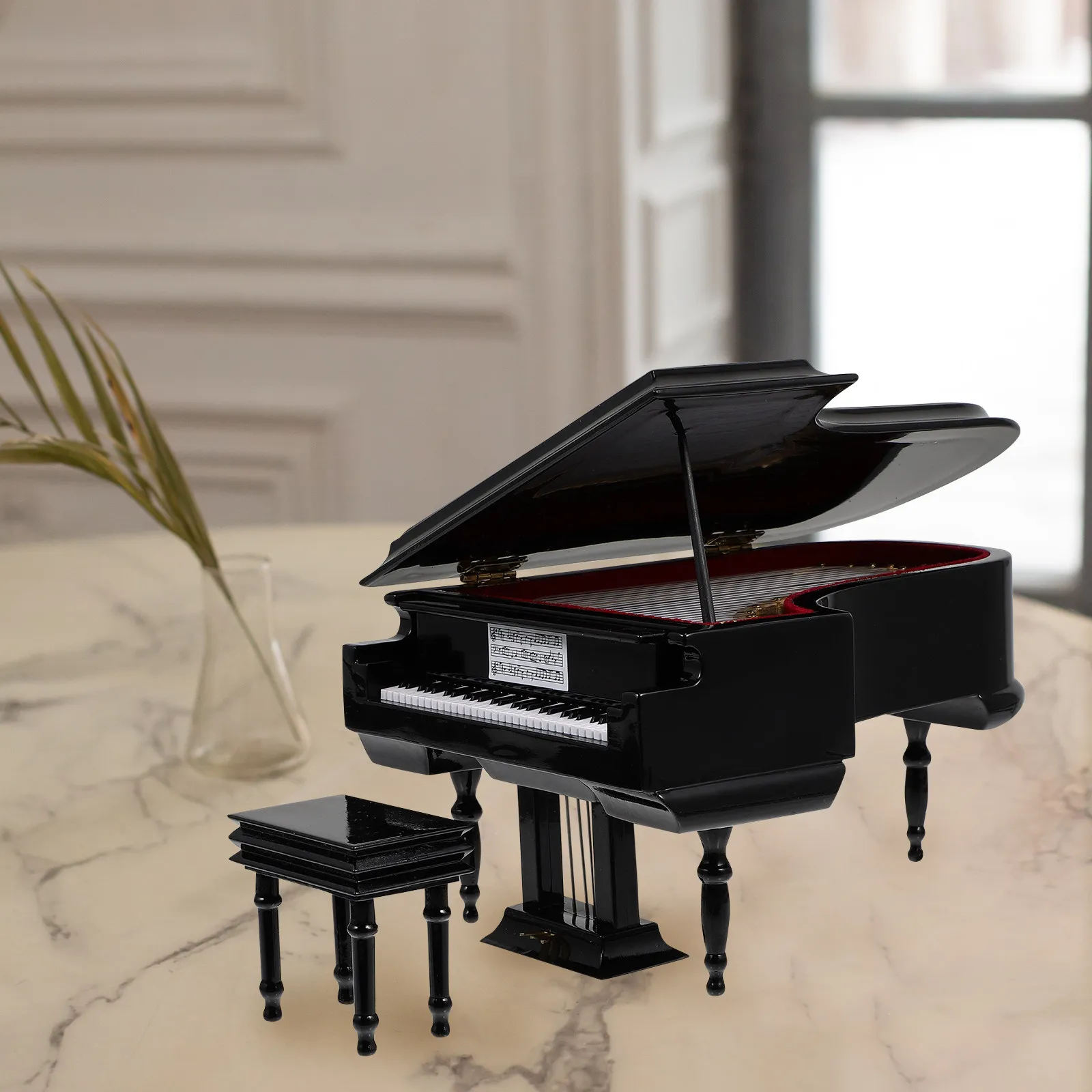 1Pcs Portable Piano Music Box For Home Office Decor Christmas Decor Compact Carved Desktop Decoration Mini Melody