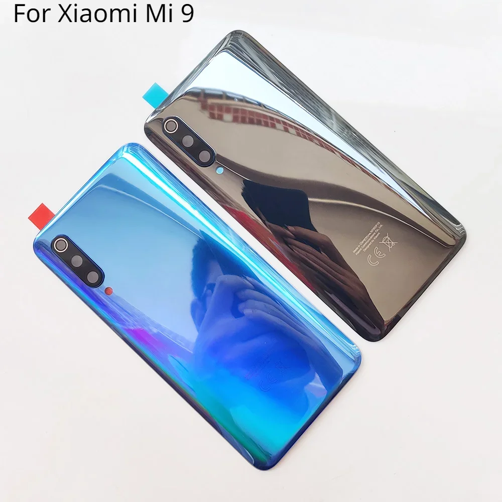 

Стеклянная задняя крышка для Xiaomi Mi 9 Mi9 с клейкой задней крышкой сменный жесткий чехол для батареи + объектив камеры