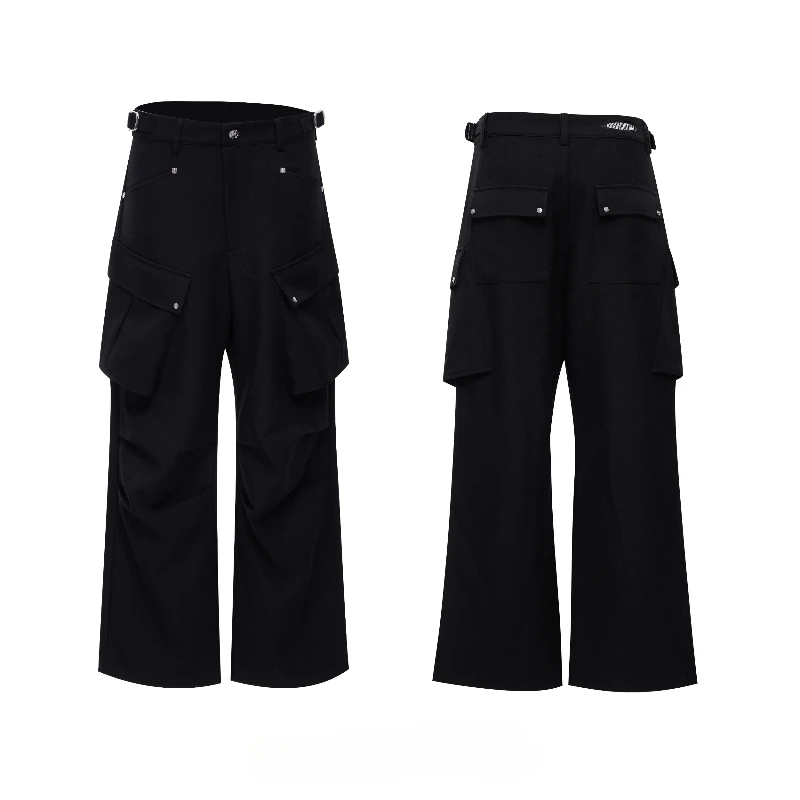 Men's 2025 Autumn New Fashion Cotton 2pcs Male Tooling Short Jackets Multi-Pocket Cargo Pants Sets Solid Color Two-piece Sets