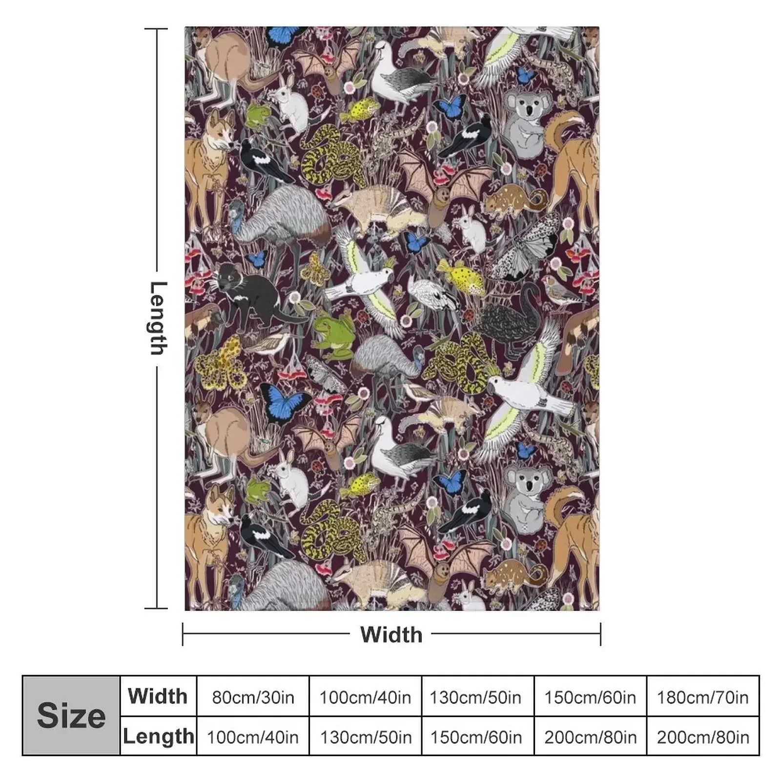 Fauna Australiana - aubergine Throw Blanket couch cozy soft plush fuzzy picnic outdoor blanket