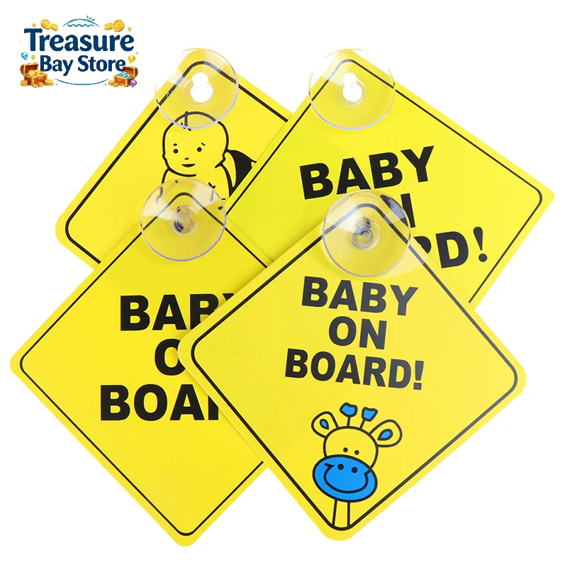 Baby On Board SAFETY Car Window Suction Cup Yellow REFLECTIVE Warning Sign 12CM