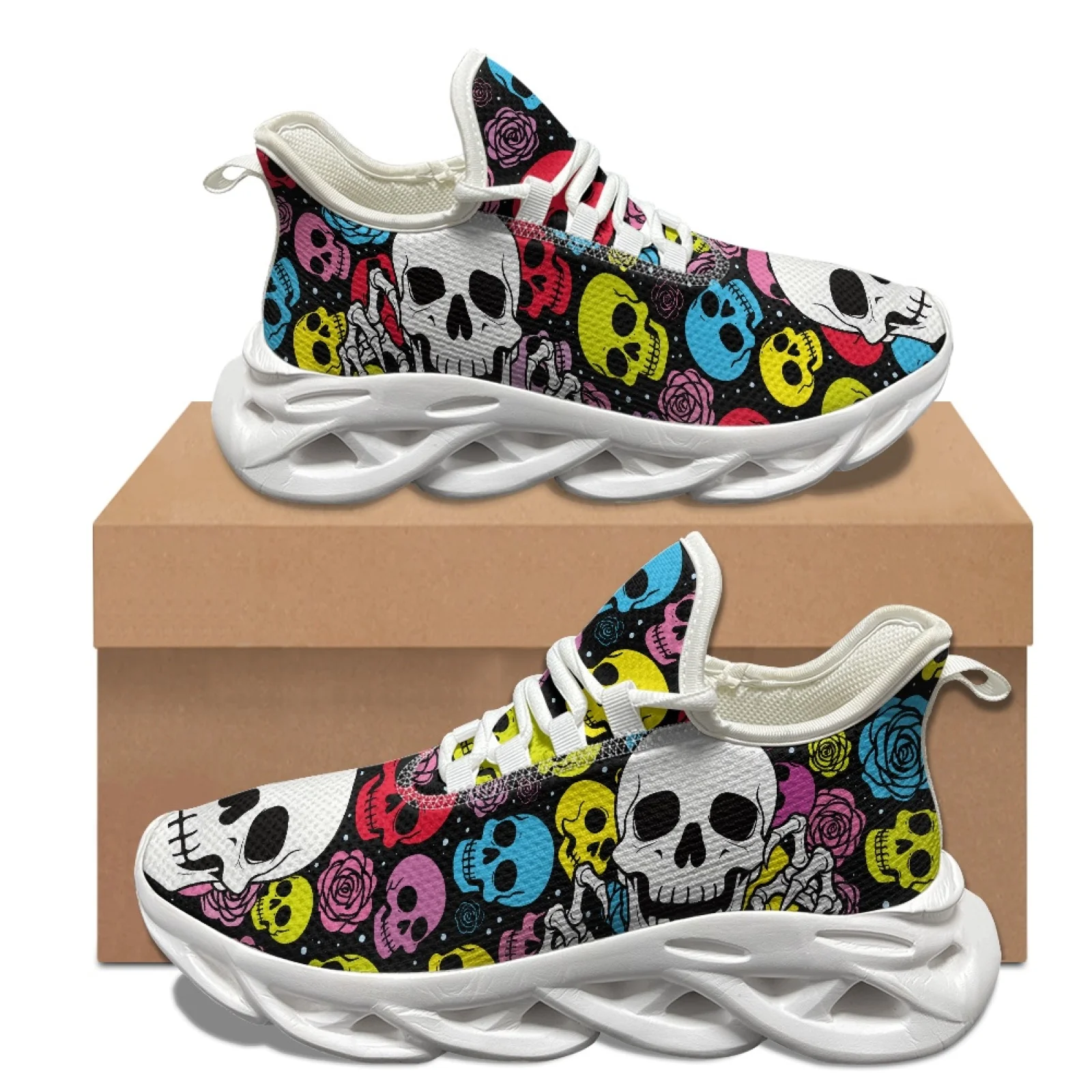 

XIXIRIMIDO Colorful Skulls Running Shoes Women's Lightweight Sneakers Men's Commuter Shoes Comfortable Breathable Fabric Soft