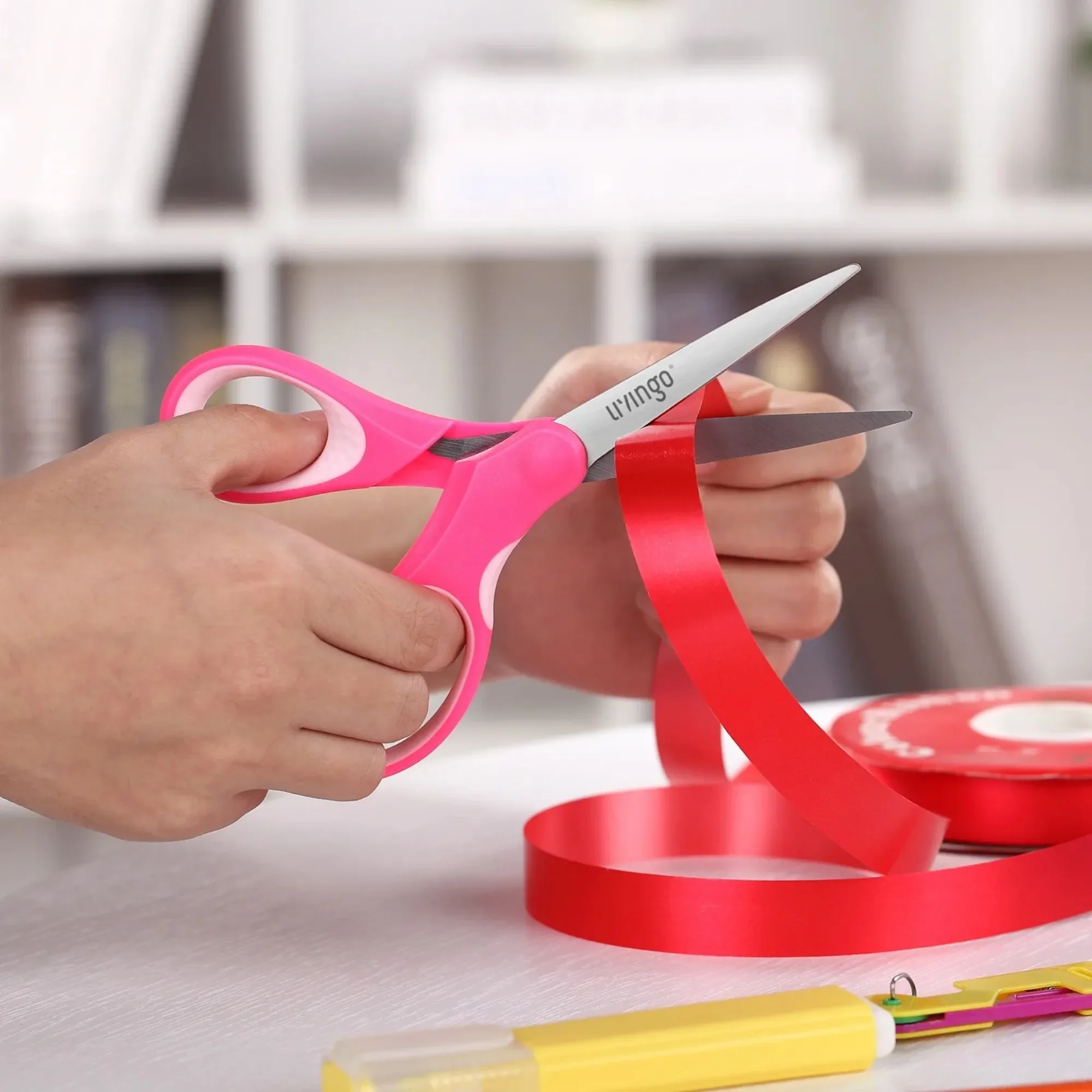 LIVINGO 3 Pack 7 inch Scissors, Sharp Pointed Tip for Ages 12 up Student, Red, Pink, Blue