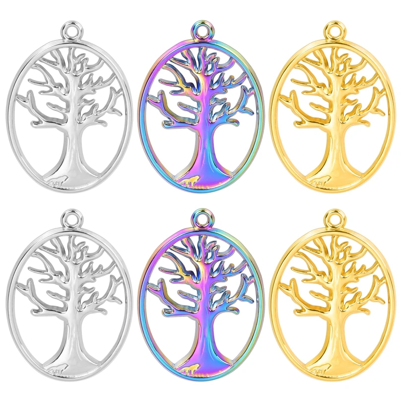 

3/6pcs Stainless Steel Metal Vintage Tree Charms Pendant For Jewelry Making Diy Women Men Necklace Earrings Keychain Accessories