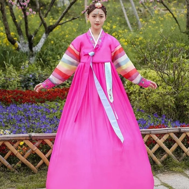 

New Korean Style Ethnic Embroidered Rainbow Sleeve Hanbok for Women Daily Korean Wedding Dress Performance Dance dress