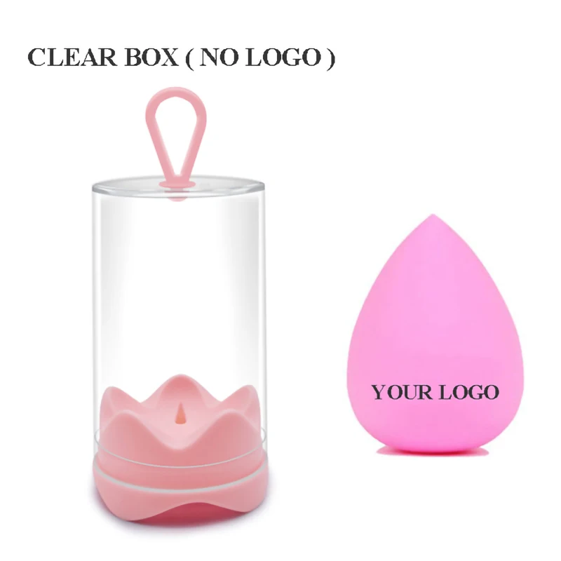 50pcs/lot Customize LOGO Beauti Sponge with Flower Storage Box Puff Makeup Sponge Holder Cosmetics Face Care Make Up Accessories