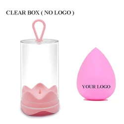 50pcs/lot Customize LOGO Beauti Sponge with Flower Storage Box Puff Makeup Sponge Holder Cosmetics Face Care Make Up Accessories