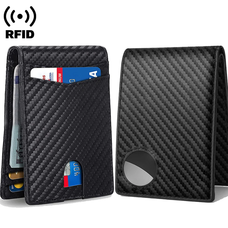 Rfid Carbon Fiber Airtag Men Wallets Credit Card Holder Wallet Purse Minimalist Wallet for Men Slim Black Wallet for Air Tag