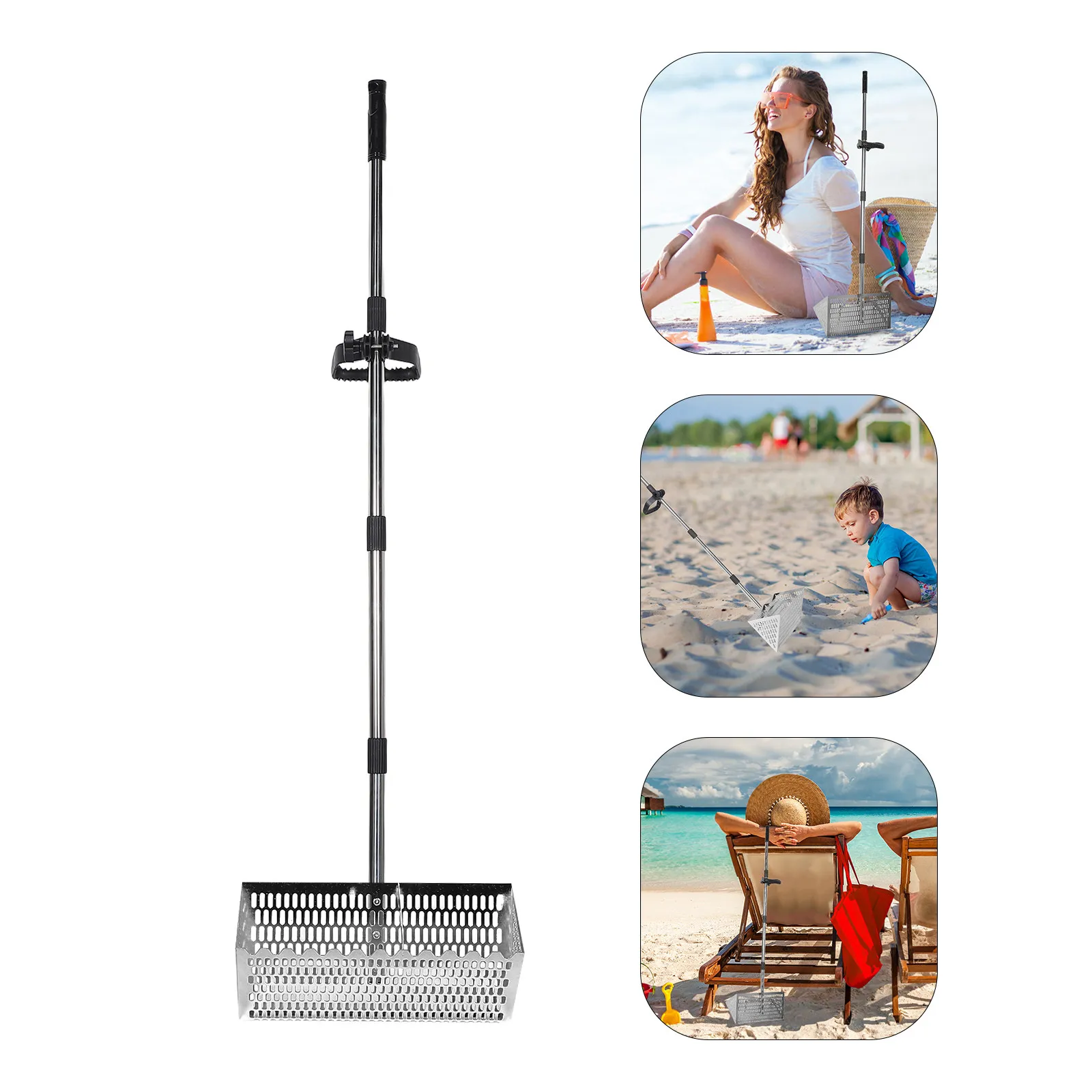 

Carbon Steel Beach Sand Sifter Detachable Portable Sand Scoop Sieve for Treasure Hunting Shell Collecting Beach Exploration Tool